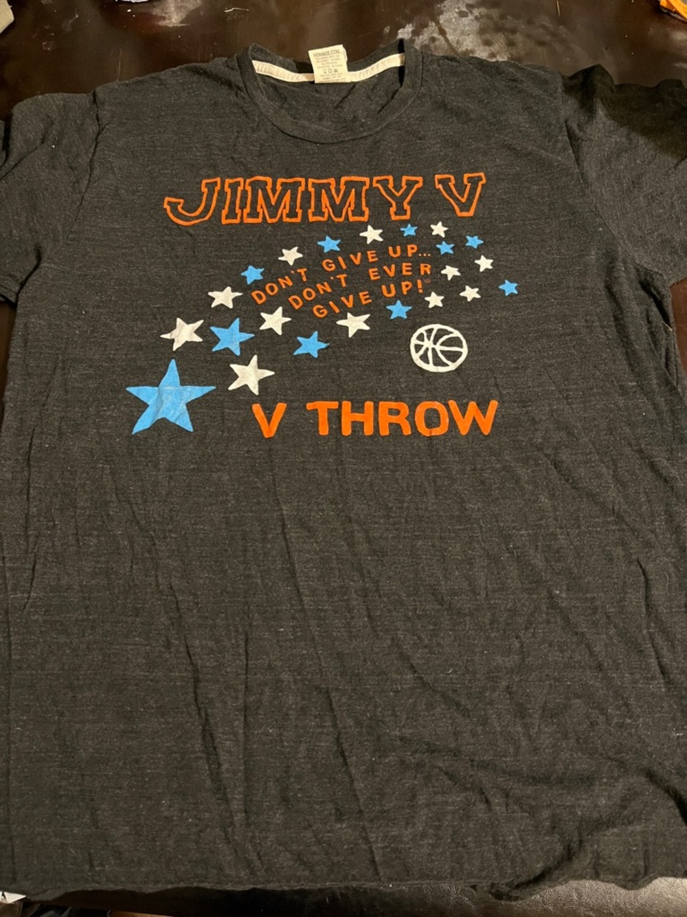 HOMAGE Grey Kids Tee with Orange and Blue 'Jimmy V' Graphic